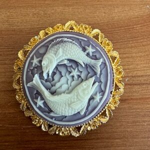 Vintage Avon Pisces Fish Brooch Purple and Gold Trim Zodiac March Astrology